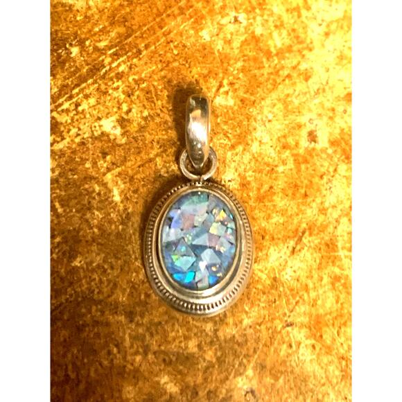 Sterling Silver and Mosaic Opal Pendant - Picture 3 of 5